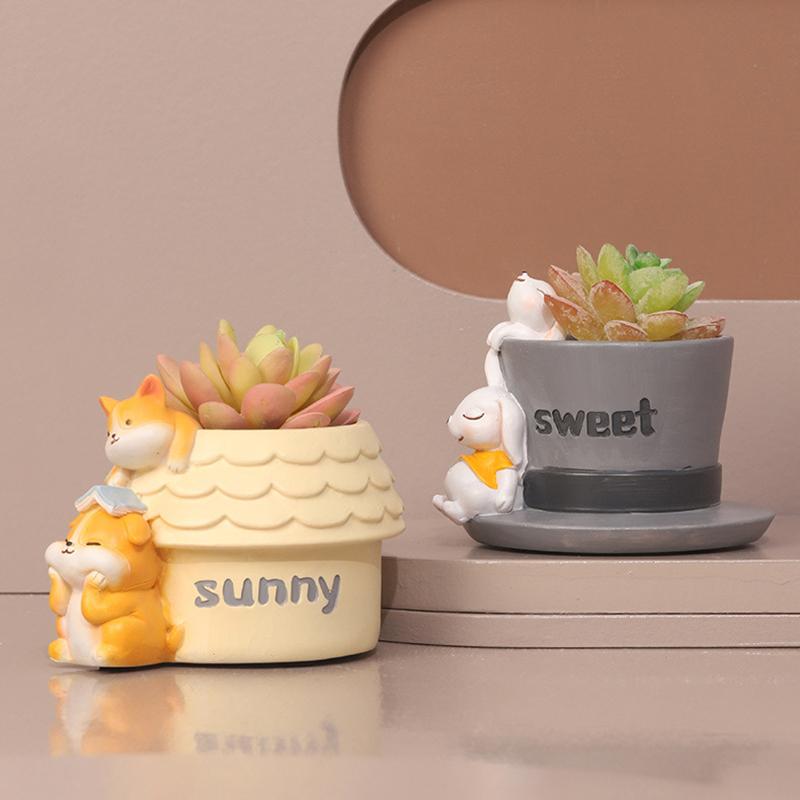 Cute Animal Resin Flower Pot Succulent Pot Planter Home Decor Desktop Ornaments Bonsai Plant Pot Garden Decoration