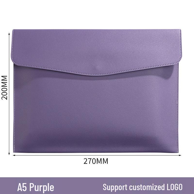 Custom Waterproof A4 Leather Document Folder with Snap Button for Business - Thickened File Bag with Logo Printing