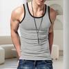 Men Sport Vest Round Neck Sleeveless Color Block Vest Slim Fit Summer Fitness Tops Stretchy Bottoming Tops