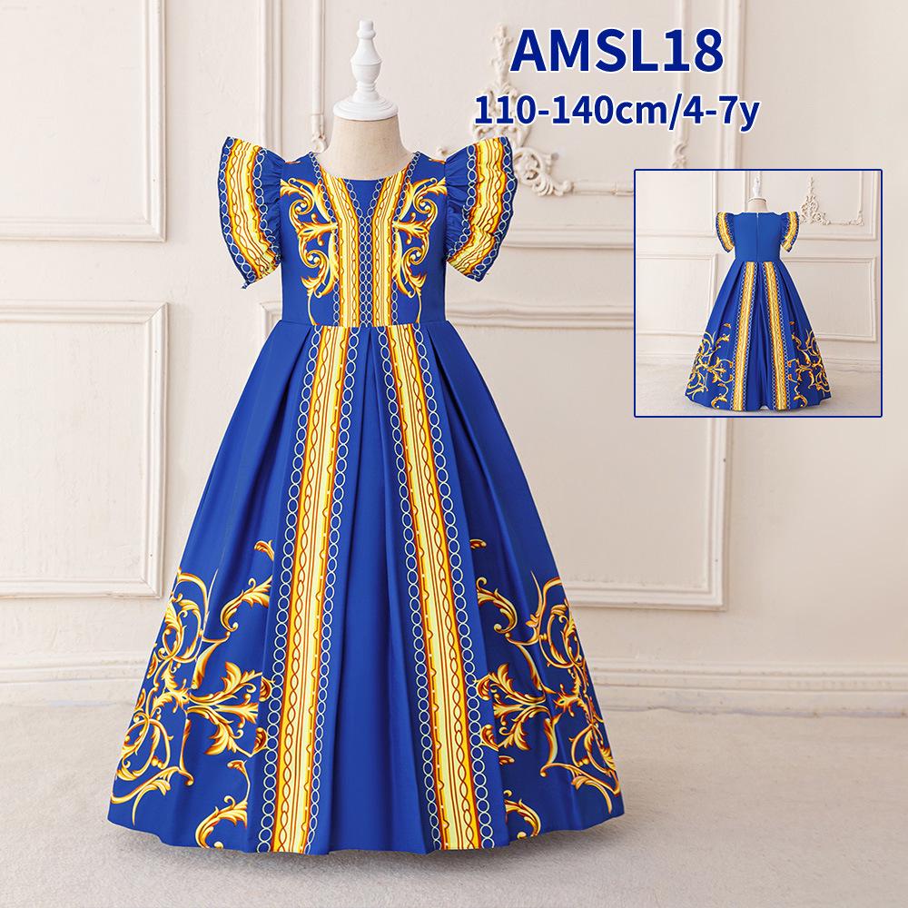 Middle East Cross-Border Pleated Evening Dress for Little Girls - Hot Stamped Princess Party Robe