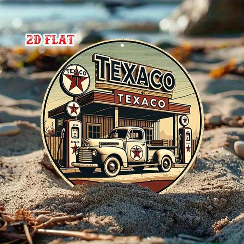 Vintage Round Aluminum Tin Sign Wall Art Rustic Gas Station Metal Decor Home Garage Cafe Bar