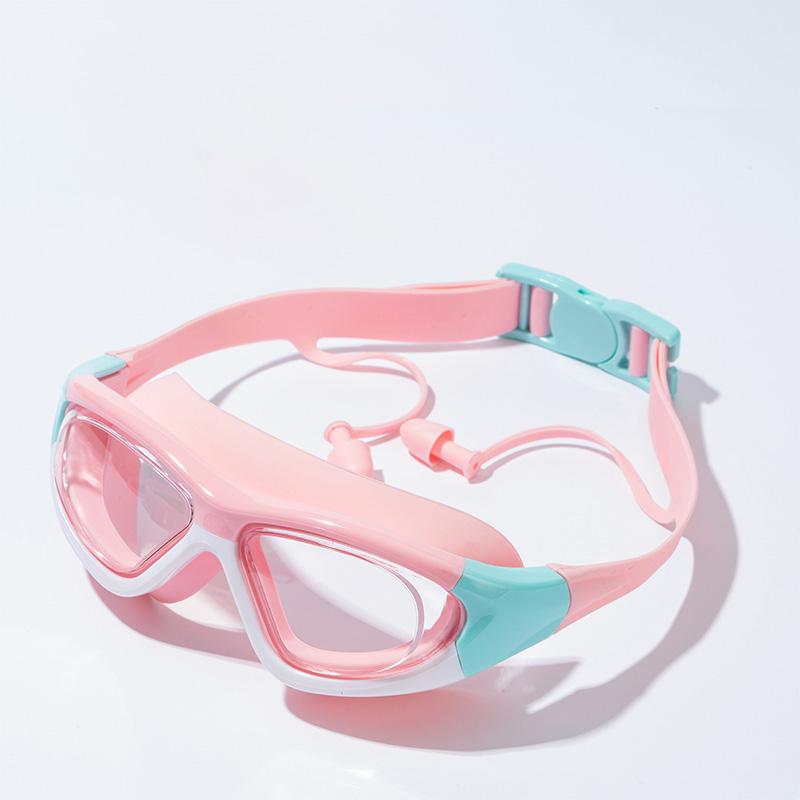 Ochelari de înot pentru copii de înaltă definiție, impermeabili și anti-ceață, cu ramă mare, ochelari convenienți, dopuri de urechi conectate cu silicon