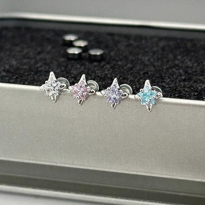 4Pcs Vintage Crystal Zircon Wing Earrings Stud Women Luxury Shiny Angel Wings Cross Silver Color Earrings Studs Couples