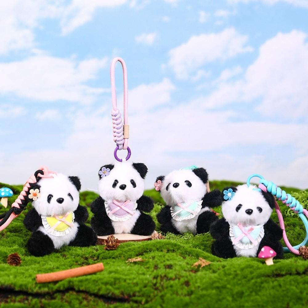 Backpack Decoration Bow Bear Keychain Bag Pendant Plush Key Ring Panda Plush Doll  Women Girls