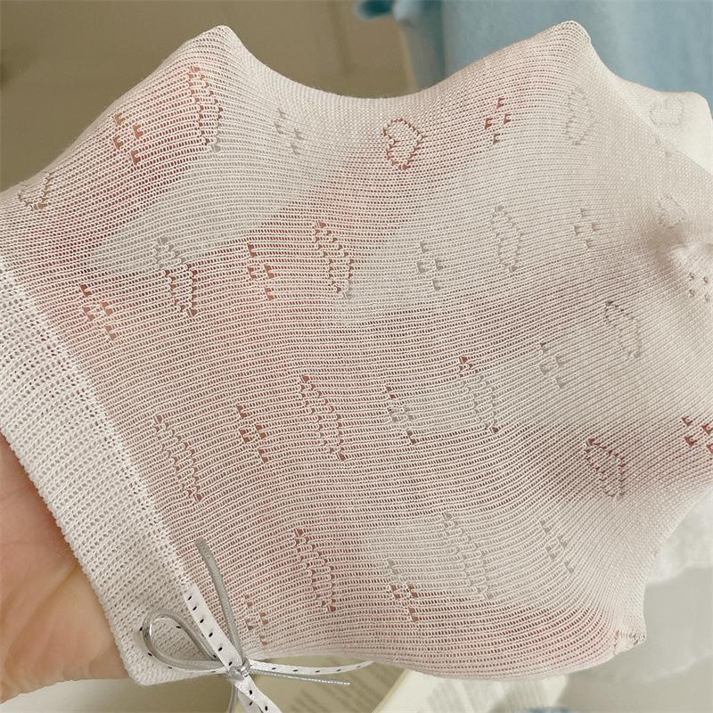 Female Spring and Summer Thin Pure Color Dark Grain Love Bow Ballet Wind Cylinder Stack Socks