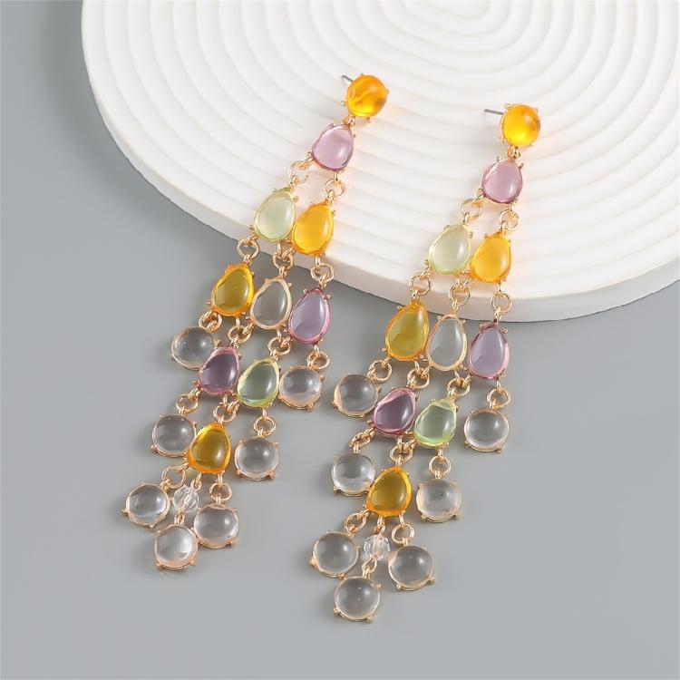Unique Exotic Bohemian Tassels Earrings Colored Gemstones Chandelier Dangle Earrings Elegant Women's Party Accessories