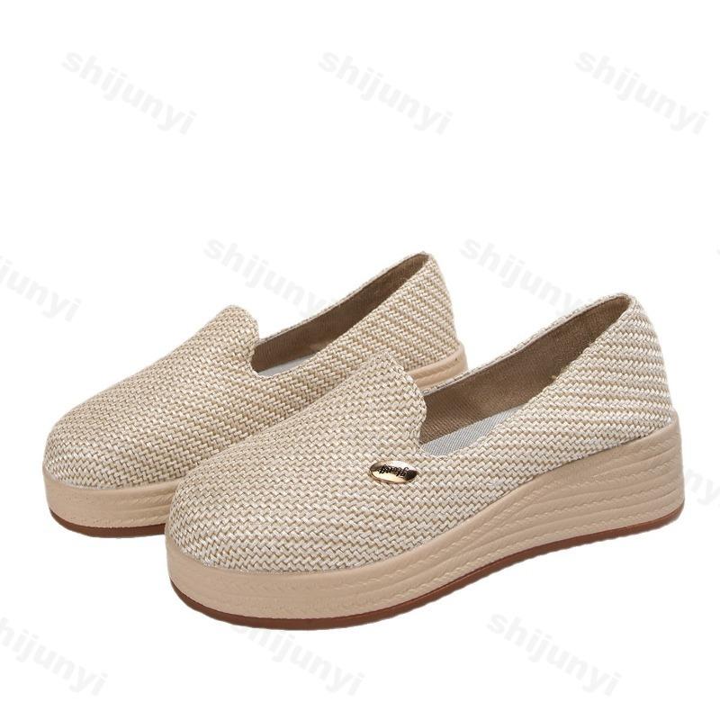 Damskie Buty Słomkowe Duży Rozmiar Nowe Wygodne Miękkie Oddychające Wsuwane Koturny Mokasyny Damskie Codzienne Casualowe Grube Buty do Chodzenia
