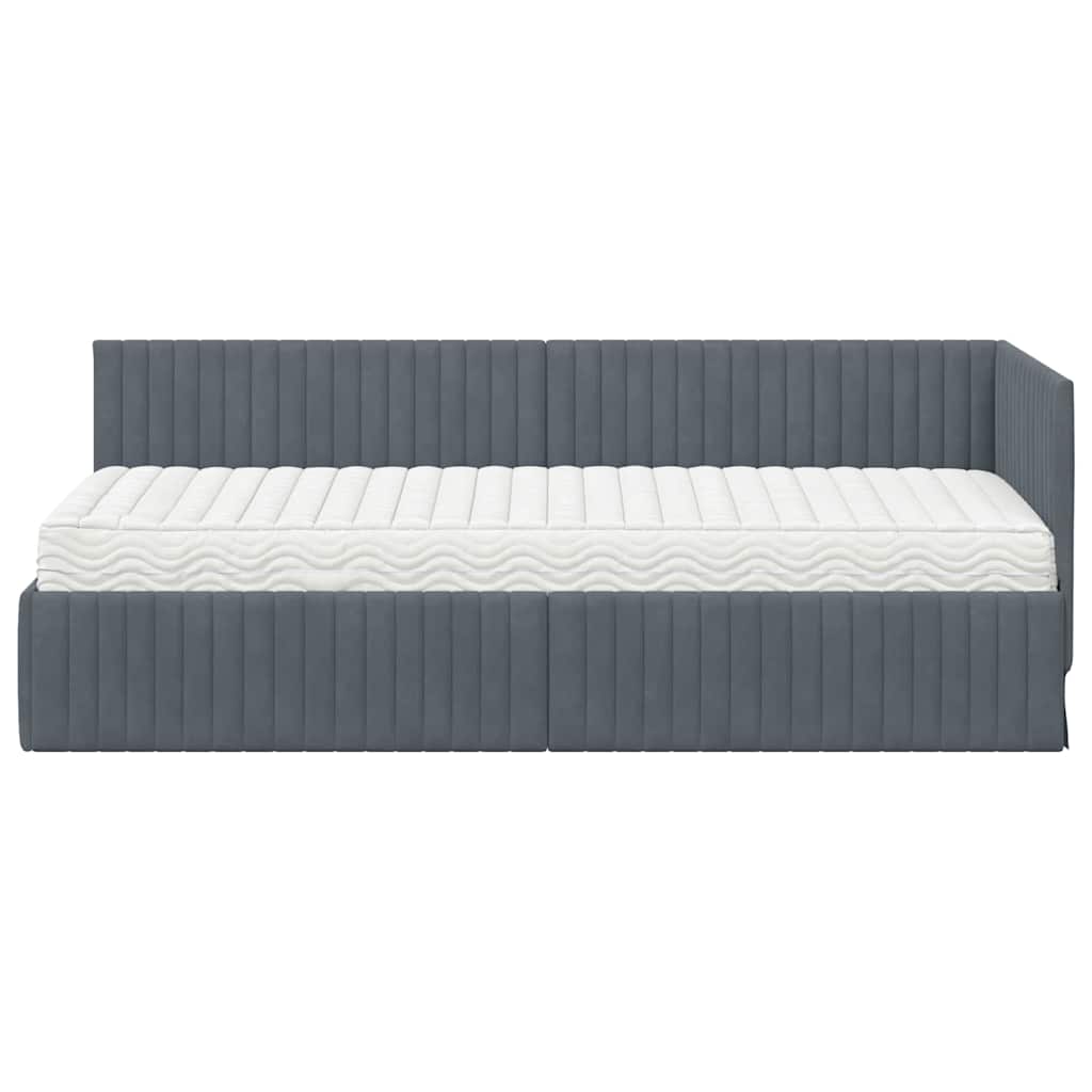 Corner Bed Frame with Mattress and Headboard 2 Pcs Grey Velvet