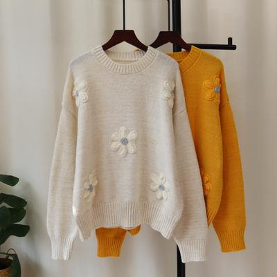 Autumn and Winter New Handmade Flower Knitted Sweater Top Design Sense Loose Soft Waxy Gentle Wind Sweater Pullover Women