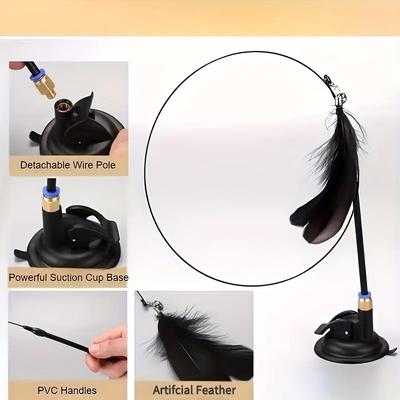 Cat Toy Cat Teaser Stick With Bell Extended Rod Suction Cup Self High And Durable Bite Teaser Tool Replaceable Feather Head