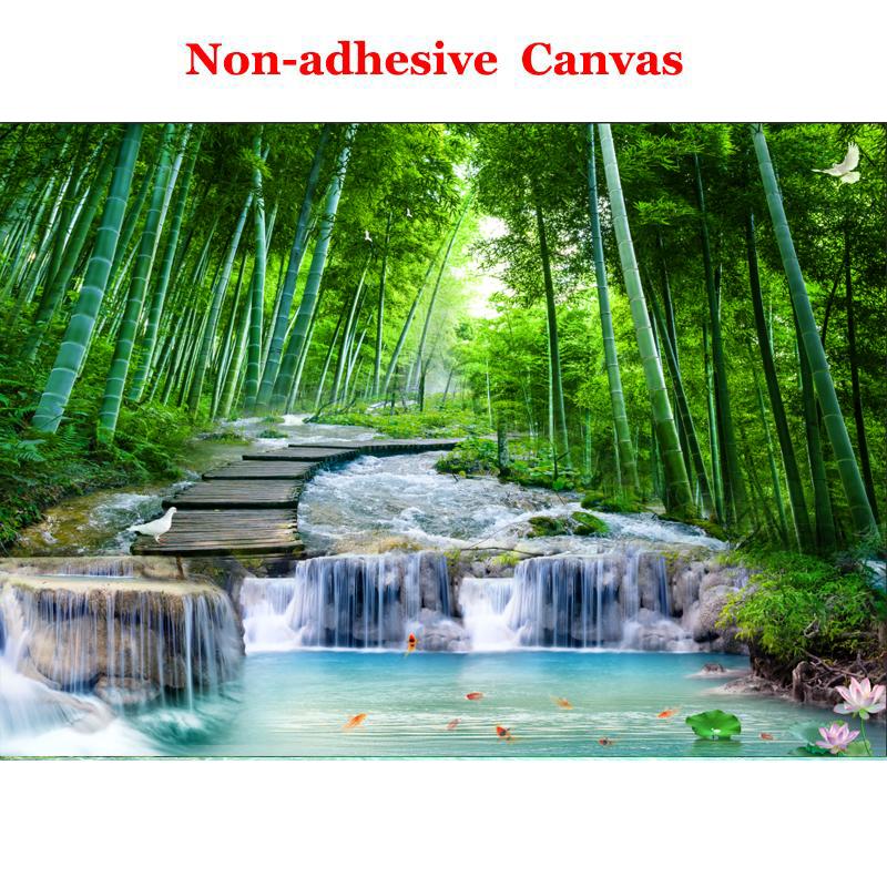 Custom 3D Photo Wallpaper Wall Painting Living Room Bedroom Bamboo Forest Wooden Bridge Stream Water Mural De Parede Waterfall