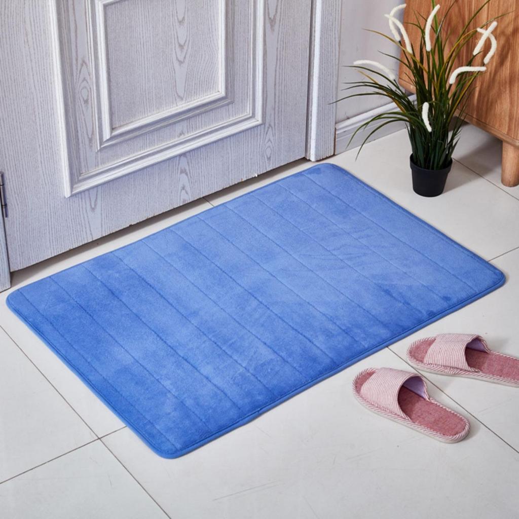 Coral Fleece Stripes Engraving Bathroom Mat Bath Non-slip Carpets In Wash Basin Bathtub Side Floor Rug Shower Room Doormat Memory Foam 3D Pad