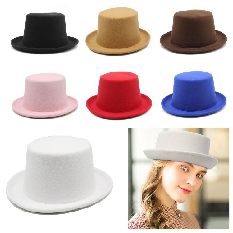 Roll Brim Fedora Cap Flat Top Hat Adult Unisex Magician Hat Masquerade Balls Cap