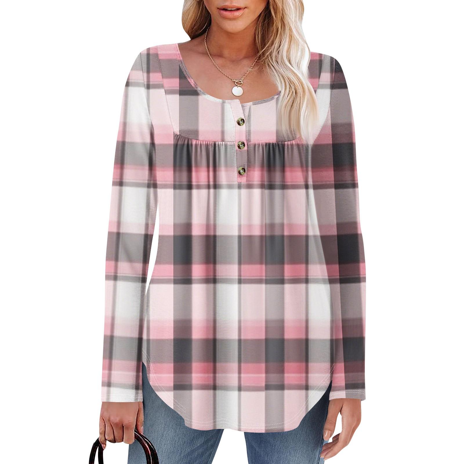 

Жіноча туніка з довгим рукавом, вільні топи, повсякденні оверсайз топи, плісирована туніка, сорочка на ґудзиках, повсякденні жіночі топи з принтом XXL рожевий