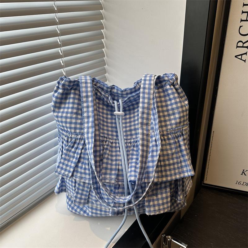 Beautiful Leisure Large-capacity Plaid Students Commute To Class Versatile Portable Tote Bag Sweet Shoulder Armpit Bag Girl
