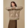 INMAN Women's Fair Isle Hooded Knit Cardigan