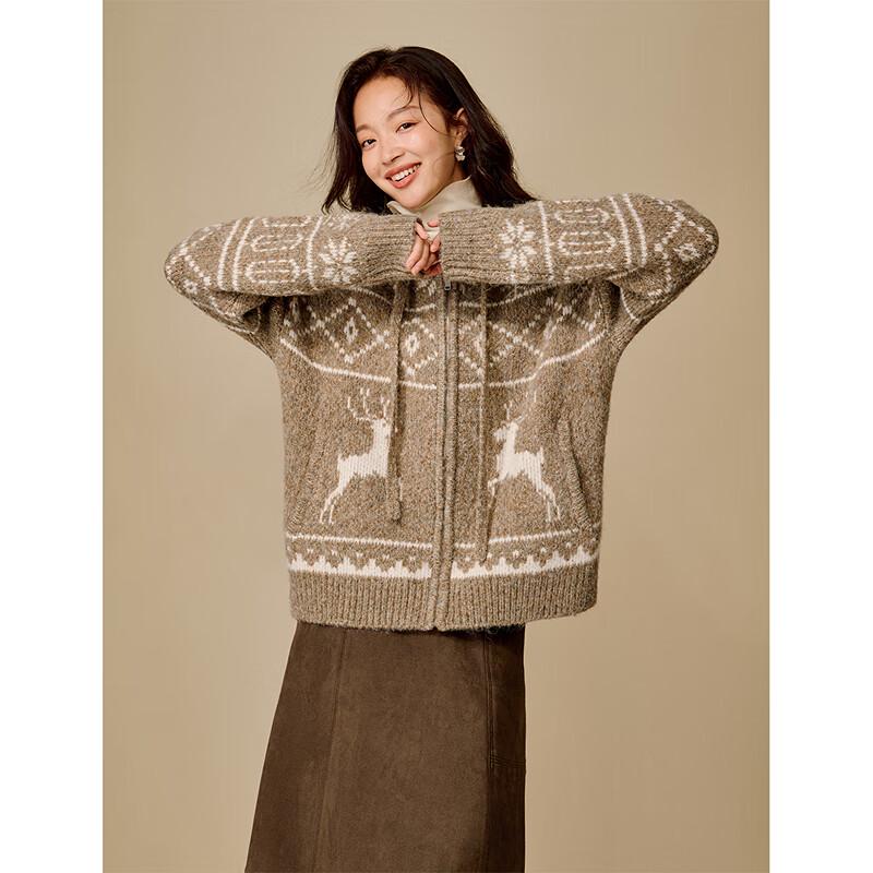 INMAN Women's Fair Isle Hooded Knit Cardigan