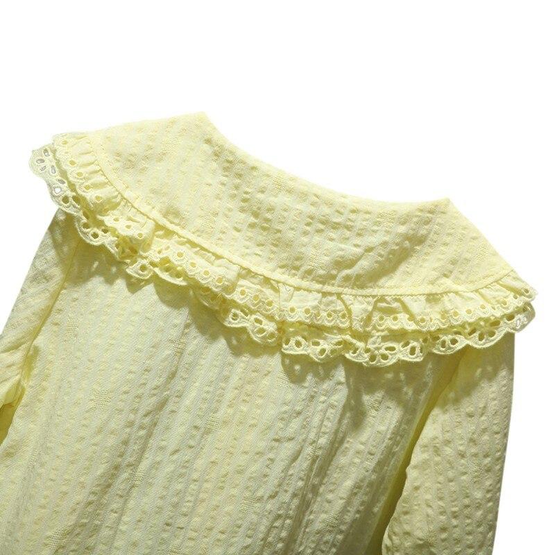 Girl Style Lapel with Flared Sleeves Autumn Cotton Baby Teen Princess School Girls Blouse
