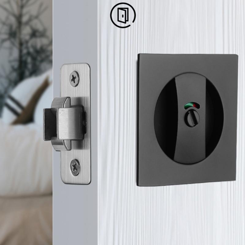 Contemporary Pocket Door Hardware Featuring Privacy Lock Latches Interior Sliding Door Lock Easy To Use for Square Door