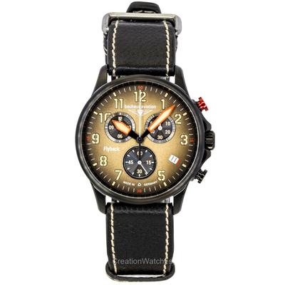 Letecký Chronograf Flyback Kožený Řemínek Hnědý Ciferník Křemen 28885 100M Pánské Hodinky