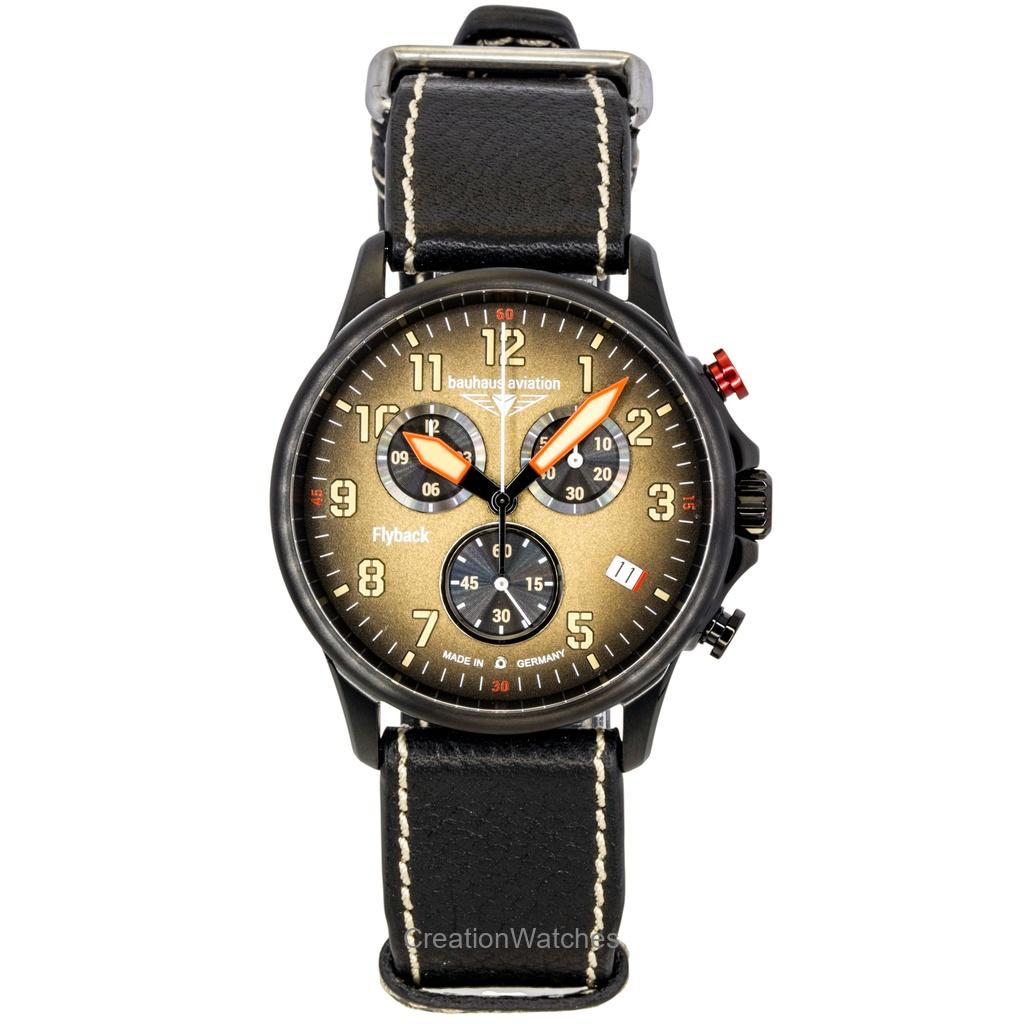 Bauhaus Aviation Хронограф с функцией flyback Кожаный ремешок Коричневый циферблат Кварцевые 28885 100M Мужские часы коричневый