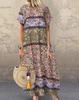 Plus Size Summer Loose Long Sleeve Round Neck Floral Print Casual Women's Holiday Beach Dress Vintage Style Maxi Dress