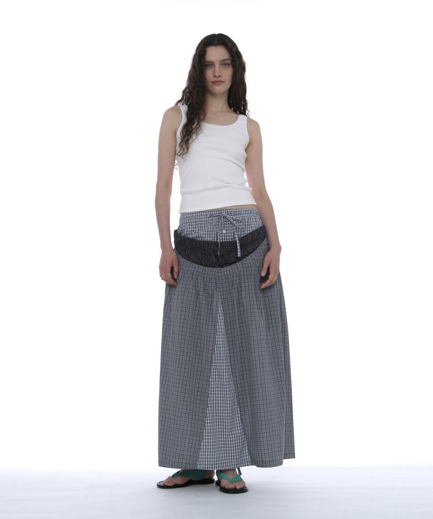 Partimento Woman Multi-Layered Maxi Skirt_Blue Check