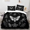 Death Moth Duvet Cover Set Queen Size Gothic Skull Boho Comforter Cover Black And White Skeleton Decorative Soft Bedding Set