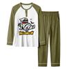 Men's Casual Loose Fit Raglan Sleeve Pajama Set with Halloween Letter Print