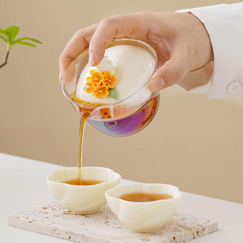 Pin Jian PJL025 Hand-Molded Floral Ceramic Tea Set