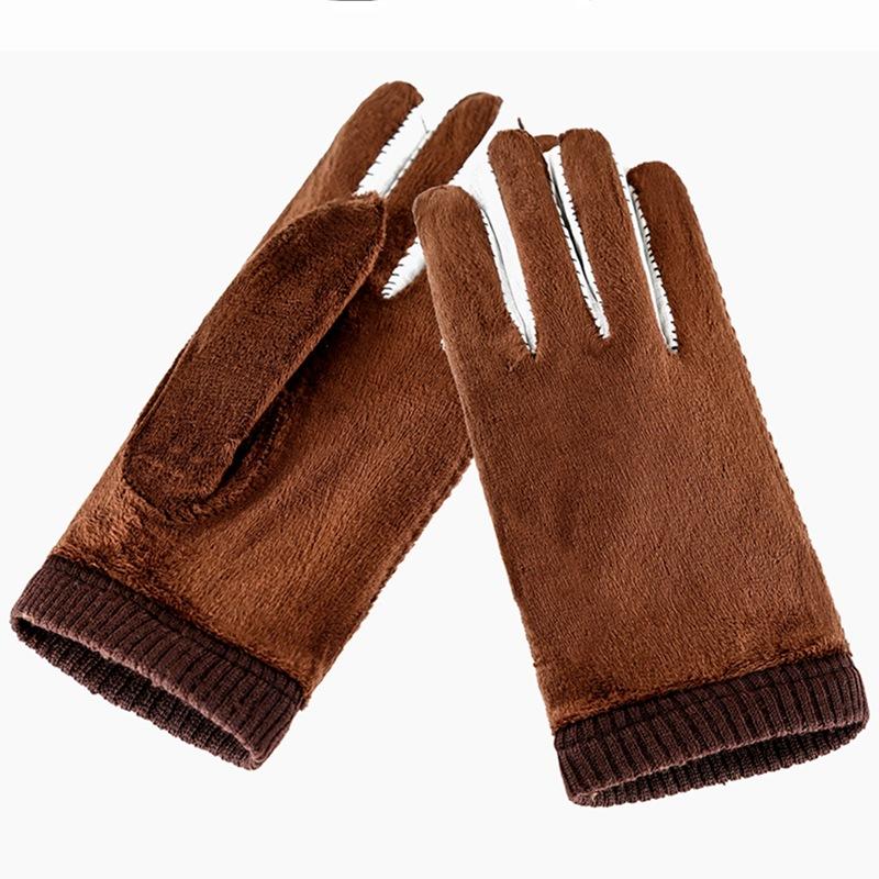 Warm Leather Gloves for Men and Women Couples Thickened Velvet Waterproof Cold Proof Outdoor Cycling Touch Screen Autumn and Winter Gloves