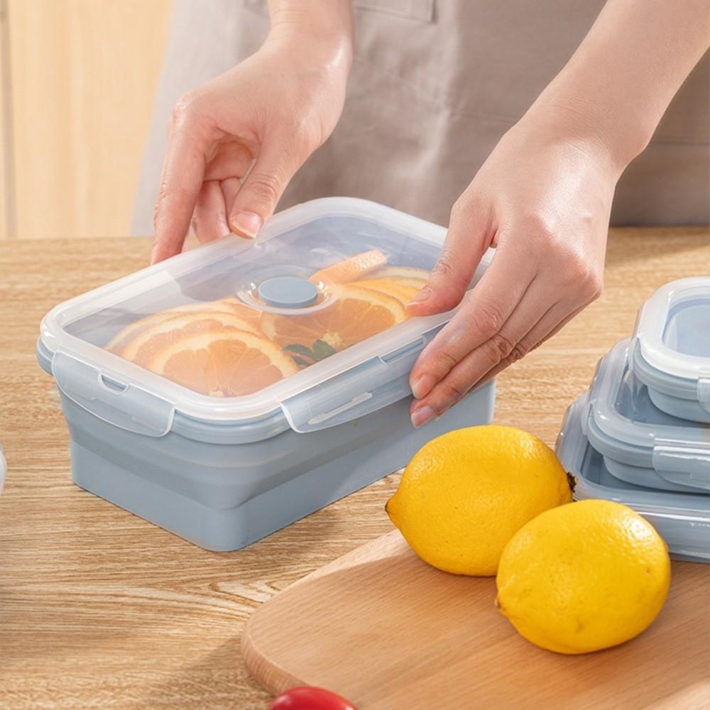 4pcs Rectangular Foldable Lunch Box Large Capacity Food Storage Container Silicone Lunch Box Adult