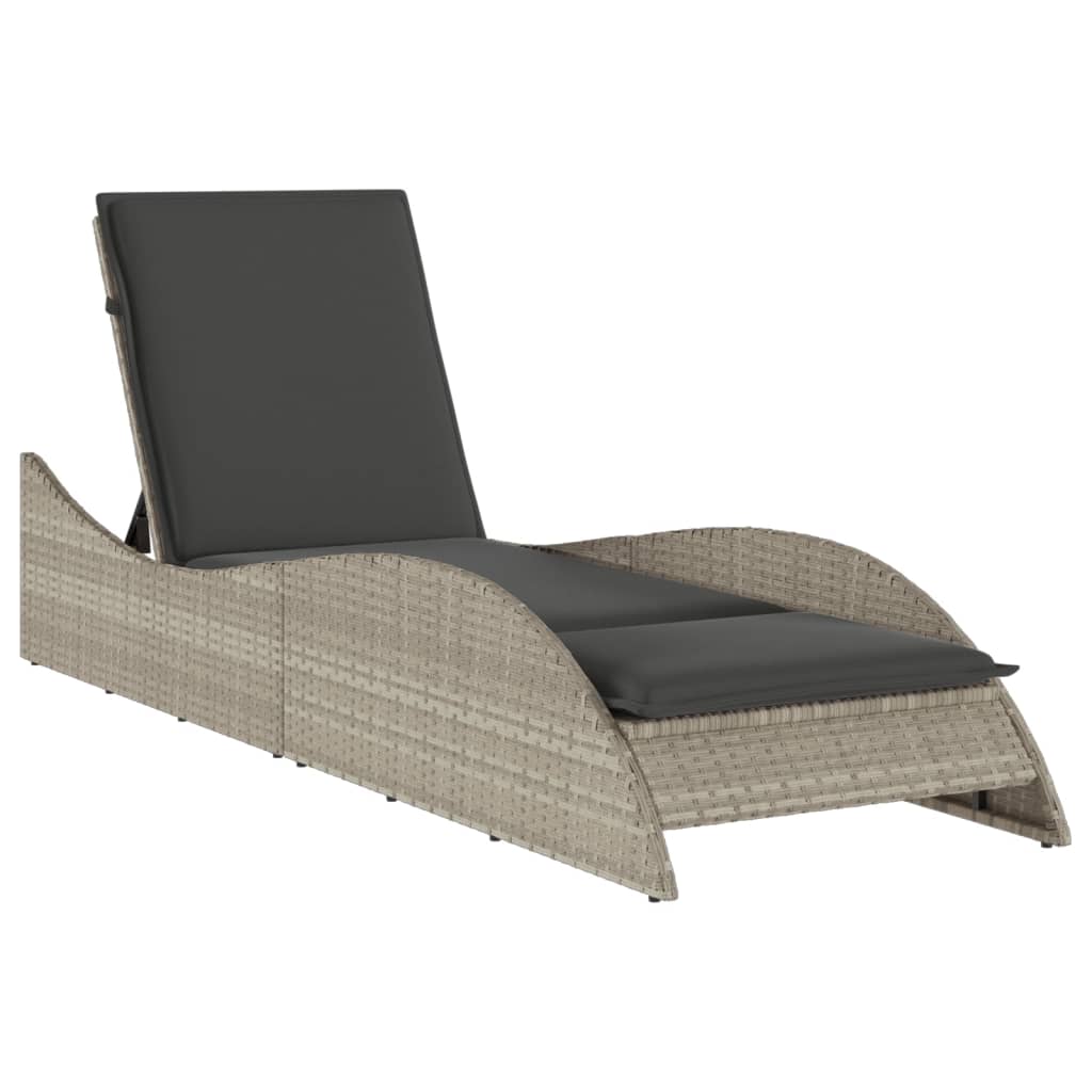 Sun Lounger with Cushion Light Grey 60 X 205 X 73 Cm Poly Rattan
