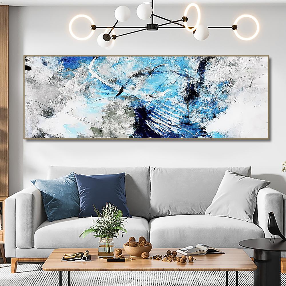 Pictură în ulei abstractă albastră imprimată pe postere de pânză de dimensiuni mari Poze clasice de artă de perete pentru decorarea camerei de zi modernă Cuadros
