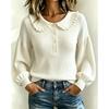 Women S Long Sleeve Pullover Ribbed Knit Top Round Neck Ruffled Trim Fall Winter