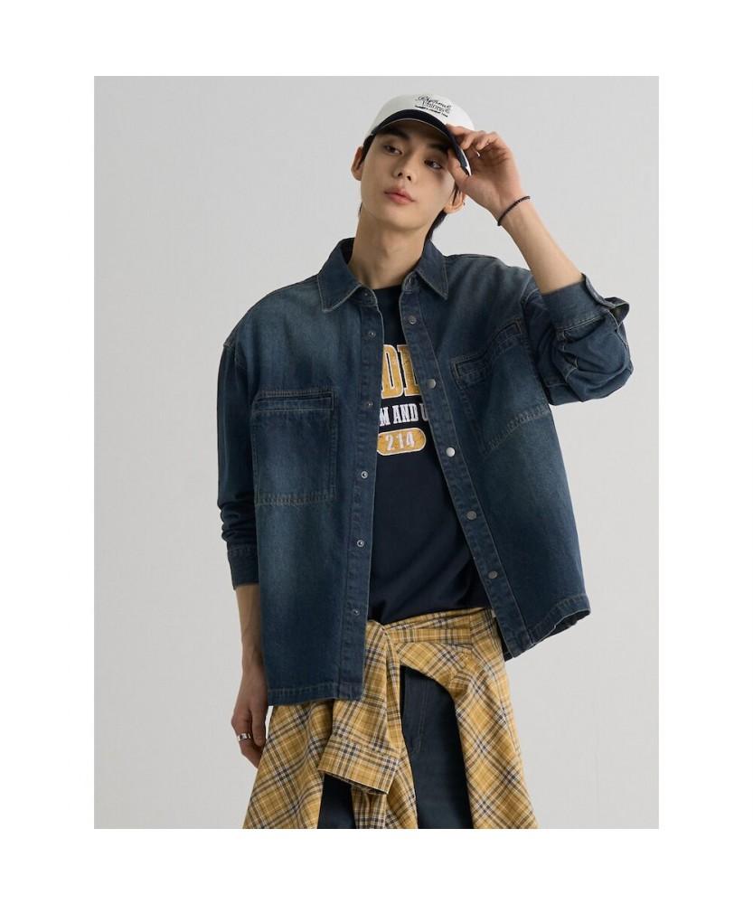 8seconds Long-Sleeve Washed Denim Shirt Navy