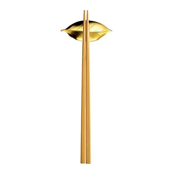 NAGAO Chopstick Rest, Camellia Leaf Design, Gift Set for 5, Gold, Made In Japan, Stainless Steel, Tsubame-Sanjo, Blast Finish Gold Plating, 18-8