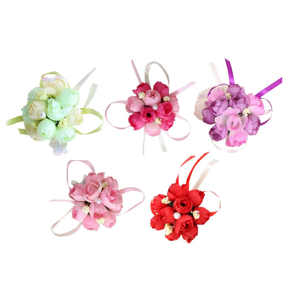 4Pcs Wedding Wrist Flower Brooch Silk Artificial Flower Decor for Bride Bridal Party Dance Wedding Photos Outdoor Ceremony Noble
