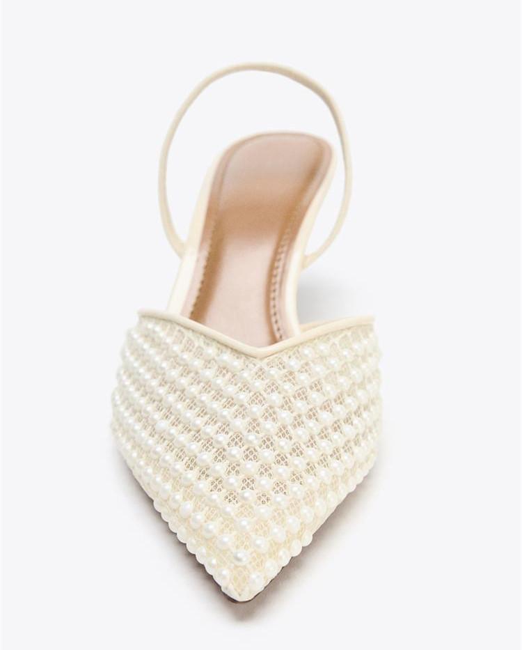 Fashion Slingback String Bead Mesh Women Pumps Sexy Pointed Toe Heeled Sandals Elegant Party Dress Designer Shoes High Heels for Ladies