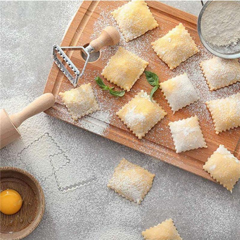 6X Ravioli Pasta Cutter Set, Ravioli Stamp Maker With Wooden Handle For Ravioli, Pasta, Dumplings Lasagna, Pierogi-B61B