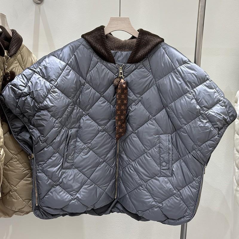 Womens Lightweight Hooded Down Vest Cape Coat 50% Duck Fill Loose Fit Winter Daily Wear