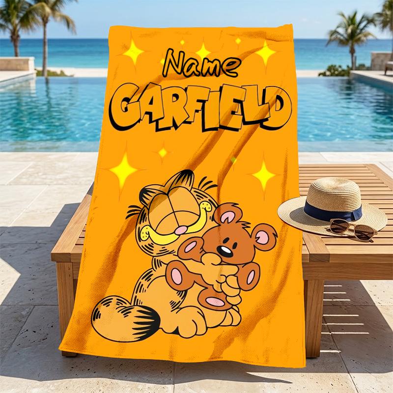 Custom Name Garfield Hug Stylish Digital Printing Beach Towel Quick‑Drying Absorbent Blanket for Beach Pool Gym Travel