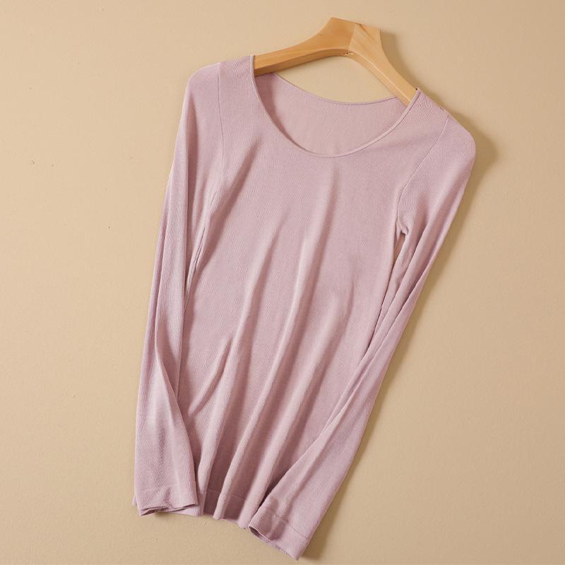 Meiyabi Women's High Elastic Thermal Underwear Top - Slim, Thin, Round Neck for Autumn and Winter