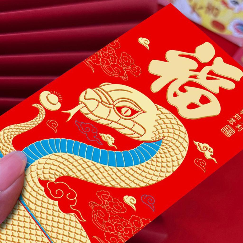 Pack Of 6 Chinese New Year Redness Envelopes for 2025 Snake Year Chinese Zodiacs Spring Festival Money Packets Paper Bag