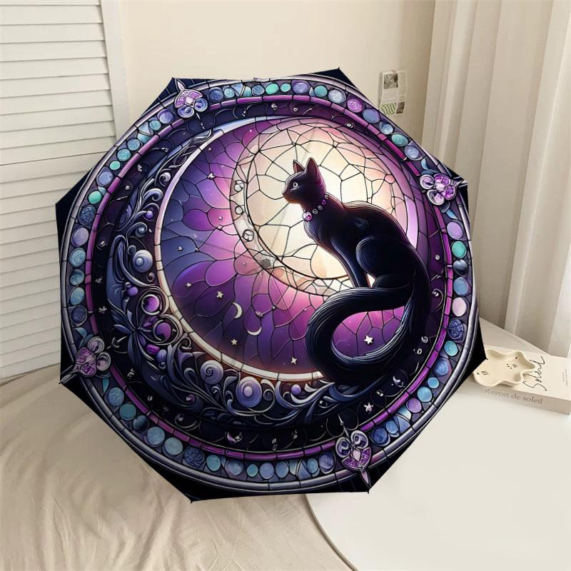 

1PC Stained Glass Cat Automatic Open/Close Umbrella Compact Folding Umbrella with 8-Rib Shaft lightweight esign, Highquality Fabric1203A
