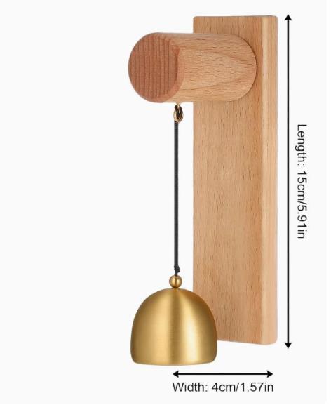 Vintage Wooden Door Chime with Brass Bell Unique Hanging Entry Alert for Store Home Office Decorative Wind Bell