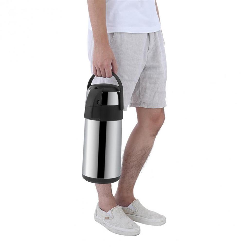 Stainless Steel Thermal Air Pot, Vacuum Insulated Hot Water Dispenser with Safety Lock, 360° Rotatable Base, Portable Carrying Handle for Home Office