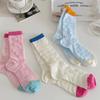 4 Pairs Women Color Blocked Mid Tube Socks Summer Thin Hollow Mesh Breathable Sweet Style Soft Comfortable Casual Socks