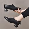 Thick heel single shoes deep mouth spring and autumn women's shoes new pointed versatile one pedal temperament leather shoes work shoes