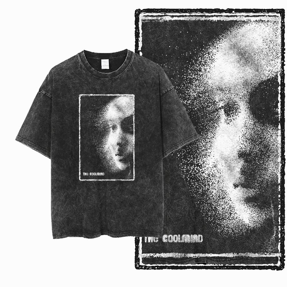Retro Unique Graphic Printed Washed Distressed Big Size Black Cotton Unisexs Streetwear TShirt G